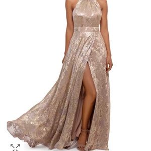 *NEW* Never Worn AQUA Foil Knit Halter Gown